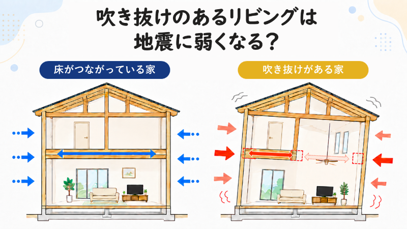 吹き抜けのあるリビングは地震に弱くなる？
